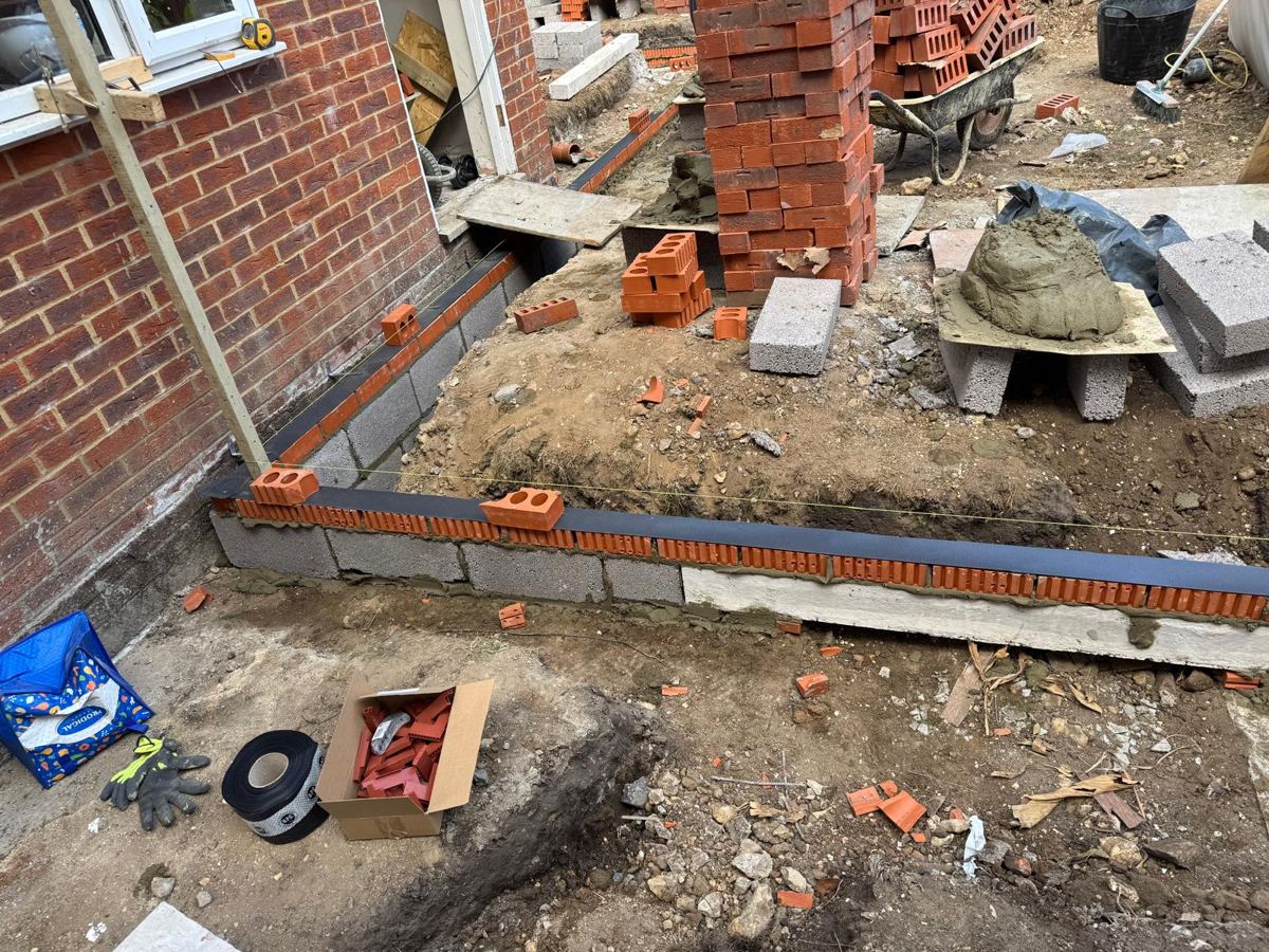 Footings brickwork and blockwork coming up off the base